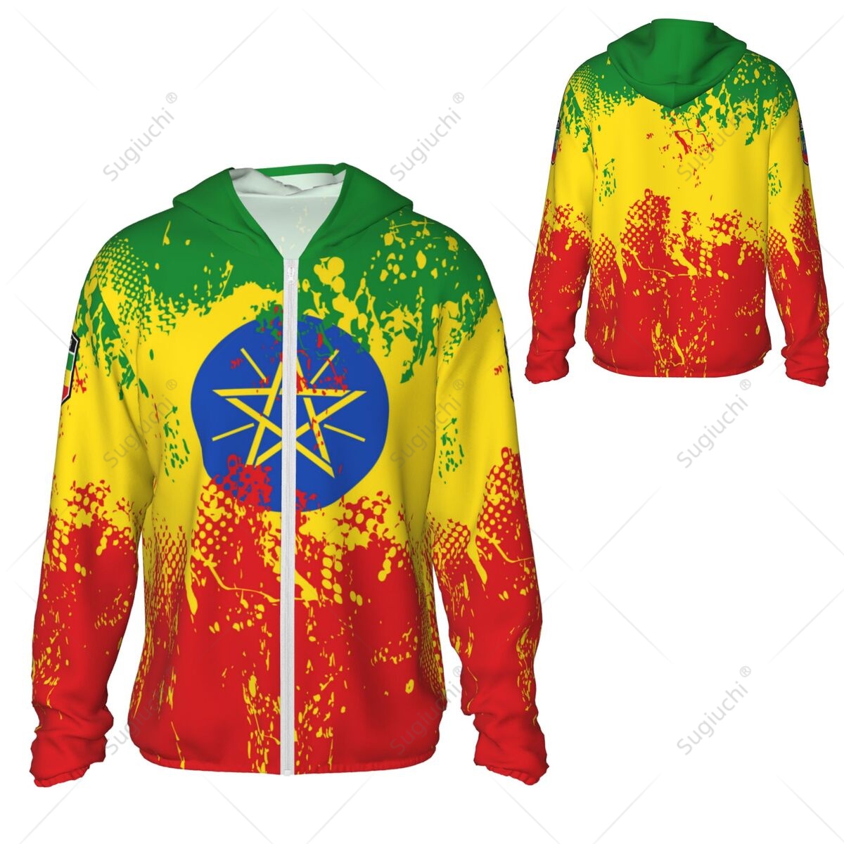 Fishing Hoodie - Äthiopien-Flagge, Sonnenschutz-Kapuzenpullover, Sonnenschutzkleidung, Angeln, Radfahren, Laufen,