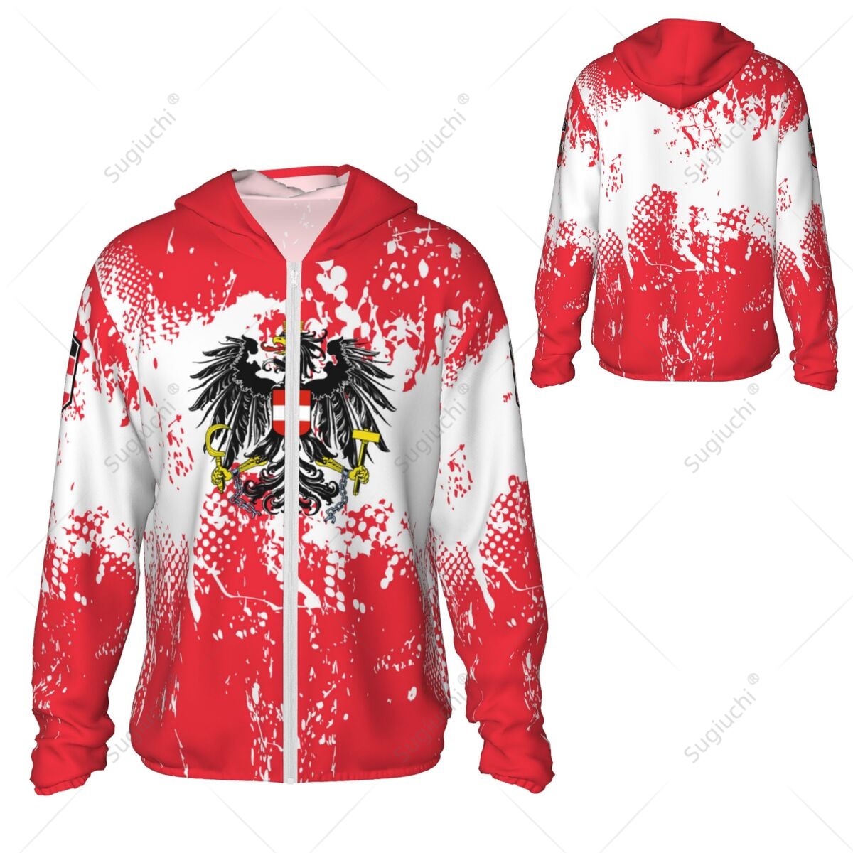 Fishing Hoodie - Sonnenschutz-Kapuzenpullover mit Österreich-Flagge, Sonnenschutzkleidung, Angeln, Radfahren,